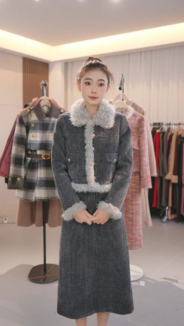 M0031 2024秋冬爆款气质名媛拼接时尚外套