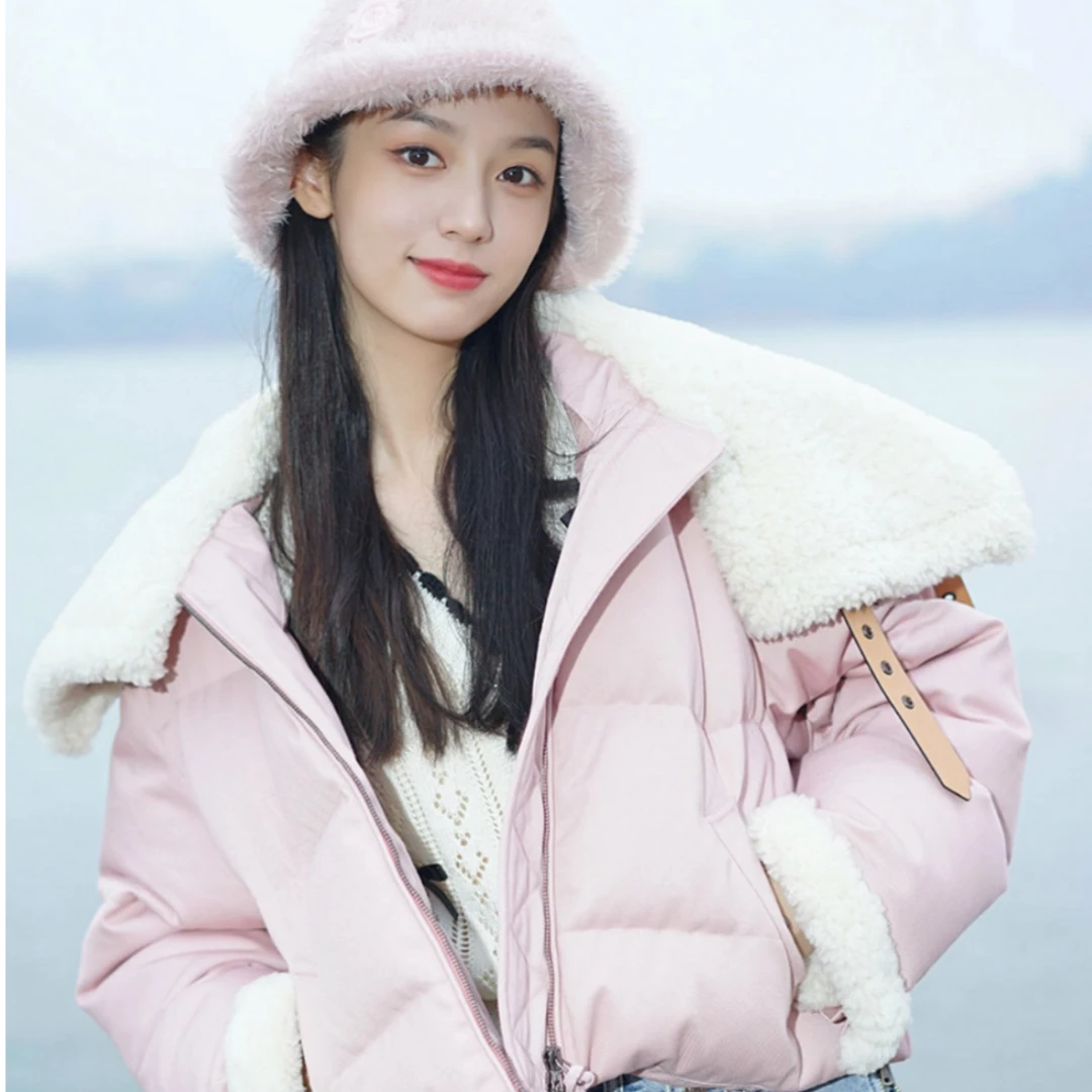 99新 MONCLER 潮奢豆 严选/粉色翻领徽标贴饰羽绒服/H13217