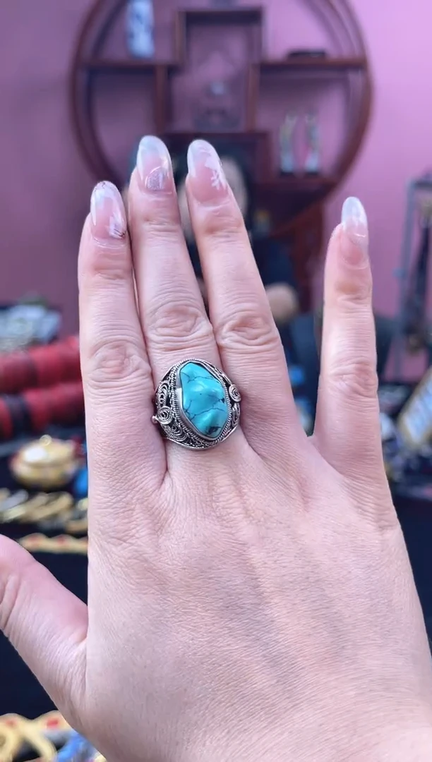 非遗 花丝镶嵌戒指 随型 蓝绿