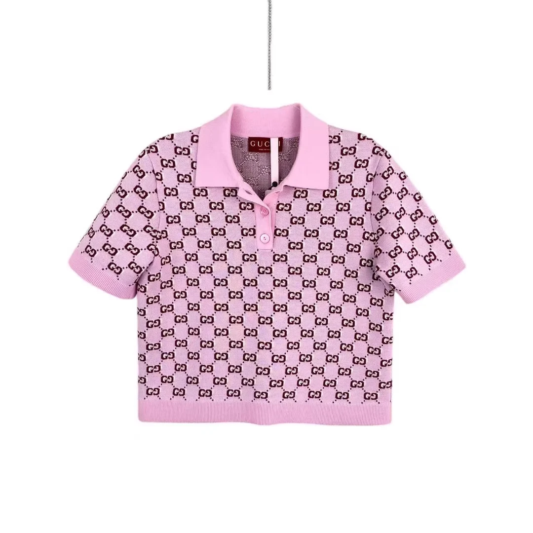 未使用 GUCCI/古驰 Gucci 24ss满印logo针织Polo衫 粉色M