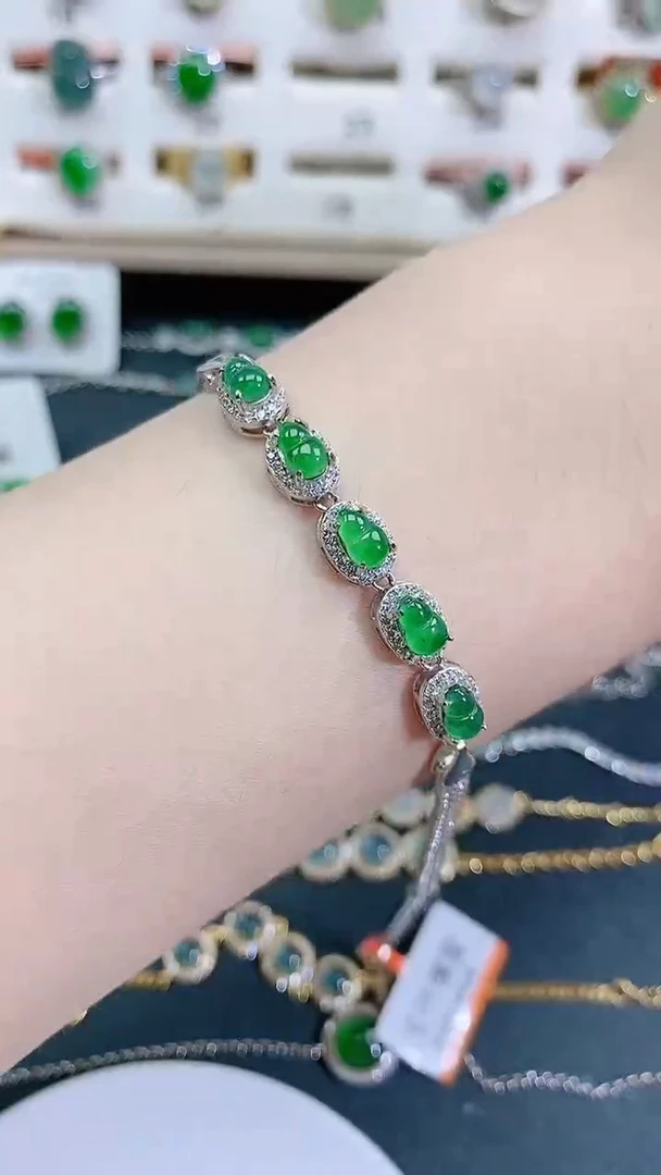 银S925镶嵌手链翡翠天然翡翠