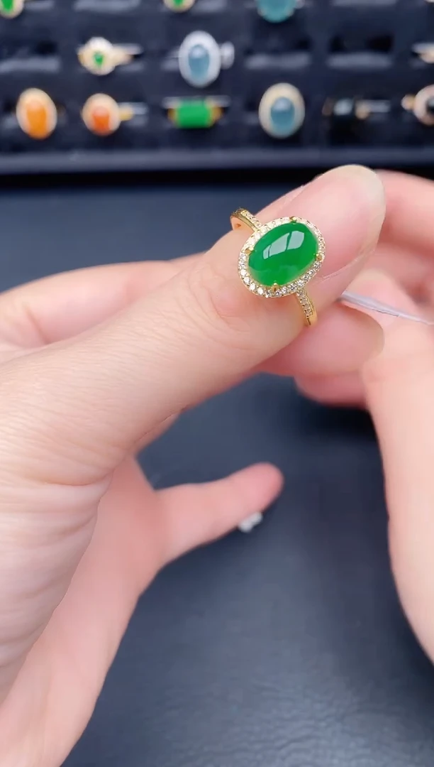 银S925镶嵌戒指翡翠天然a货翡翠79