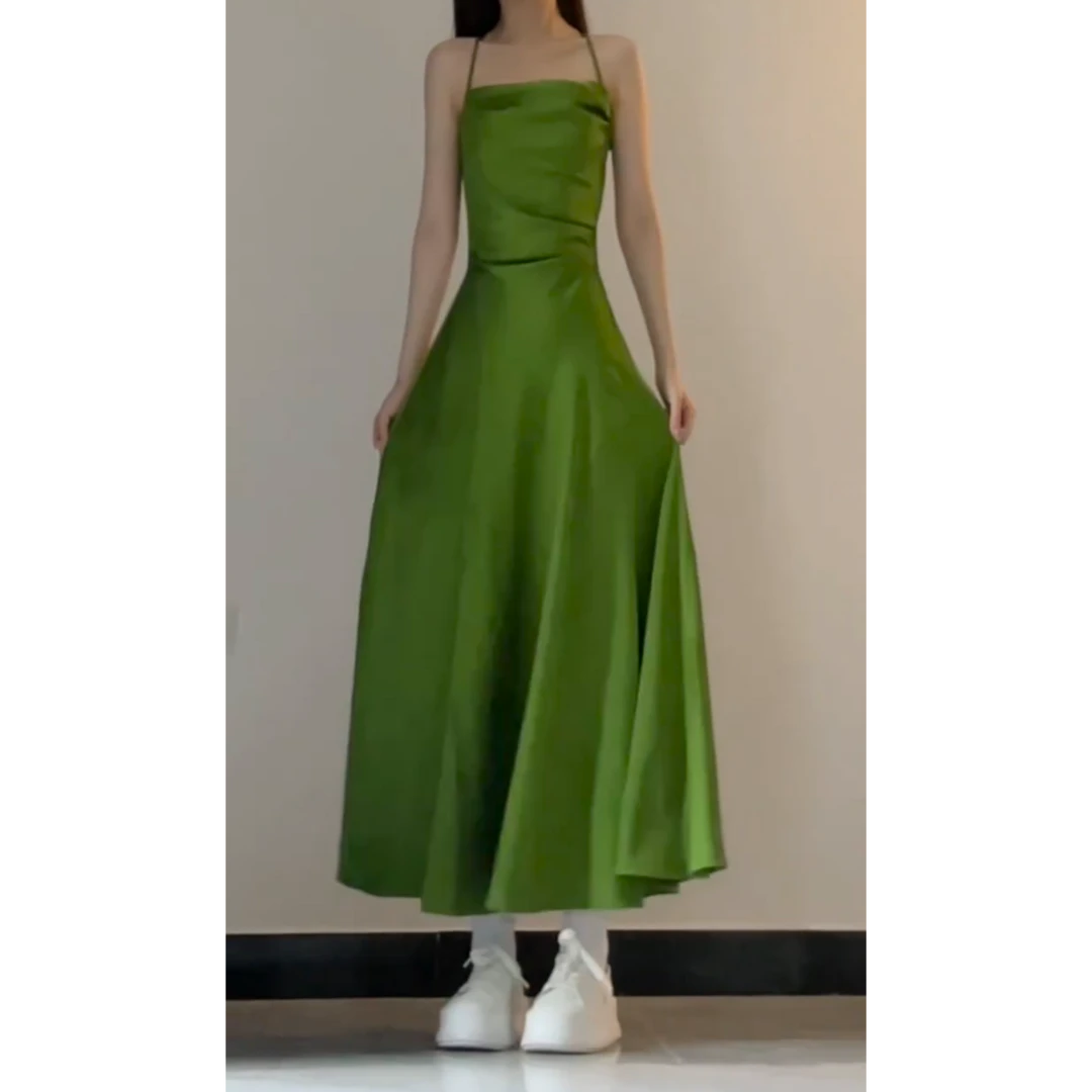 MARIE.COCO御姐风高级感绿色开叉吊带连衣裙法式名媛宴会晚礼服裙