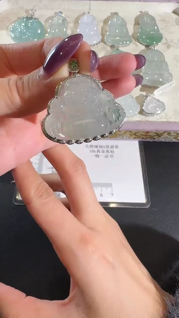 吊坠(不含链)18K金镶嵌翡翠【源头工厂】钻石镶嵌