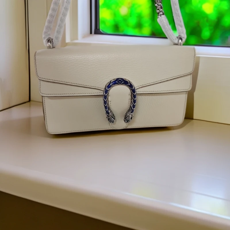 99新 GUCCI/古驰 新款酒神/珐琅扣 白色 皮质/中号（F店）