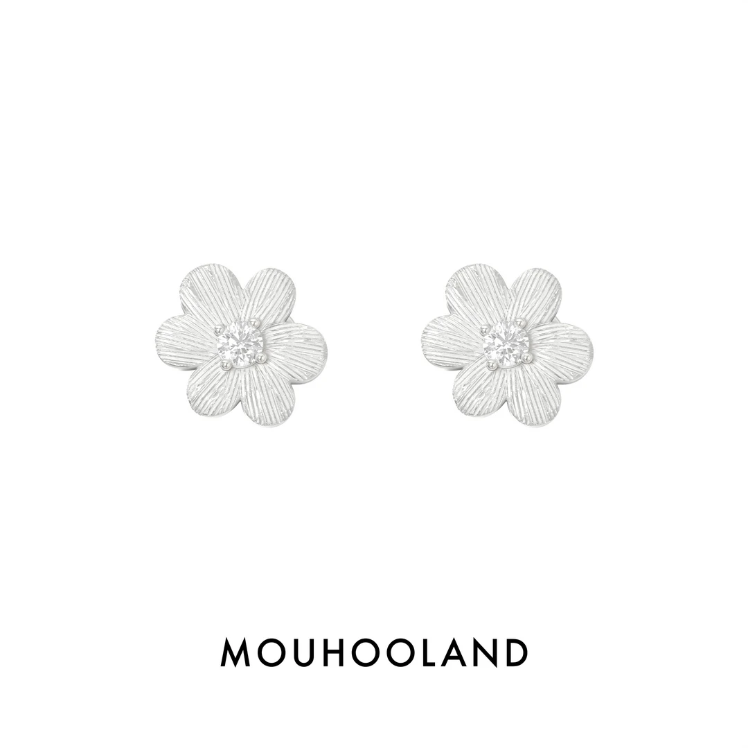 925银耳饰 蕾丝小花花手工雕刻拉丝原创设计轻奢925银