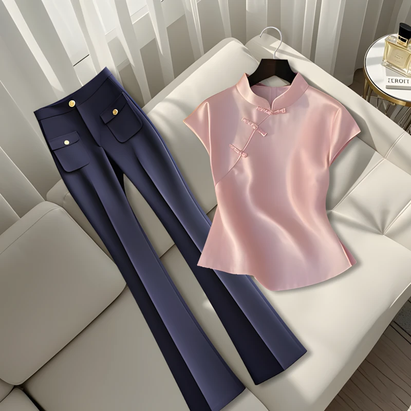 2025夏季新款流行时尚潮牌洋气别致气质显瘦上衣高腰休闲直筒裤女