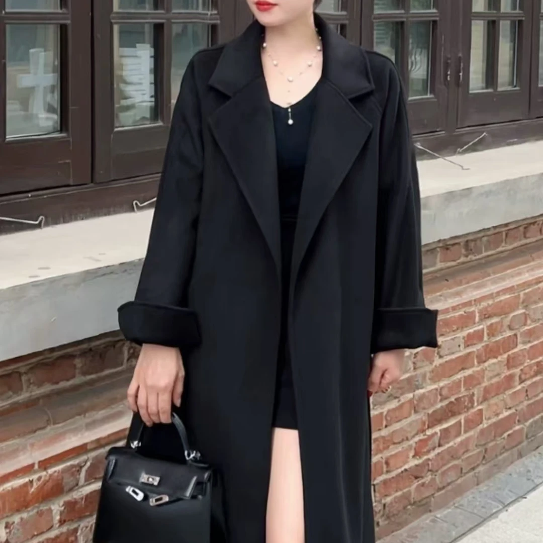 909长款简单浴袍款双面绒大衣外套韩版女士显瘦宽松网红西装秋冬