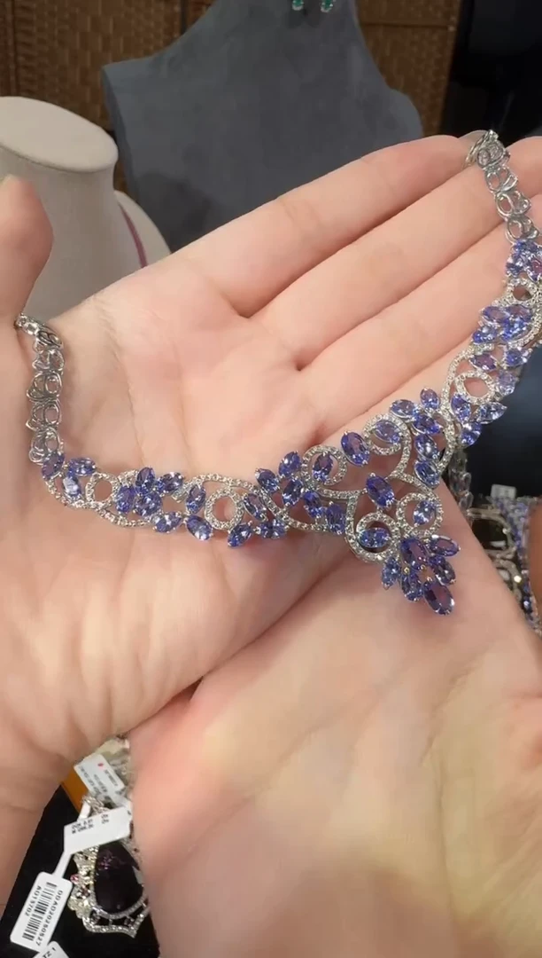 银S925镶嵌颈饰坦桑石项链