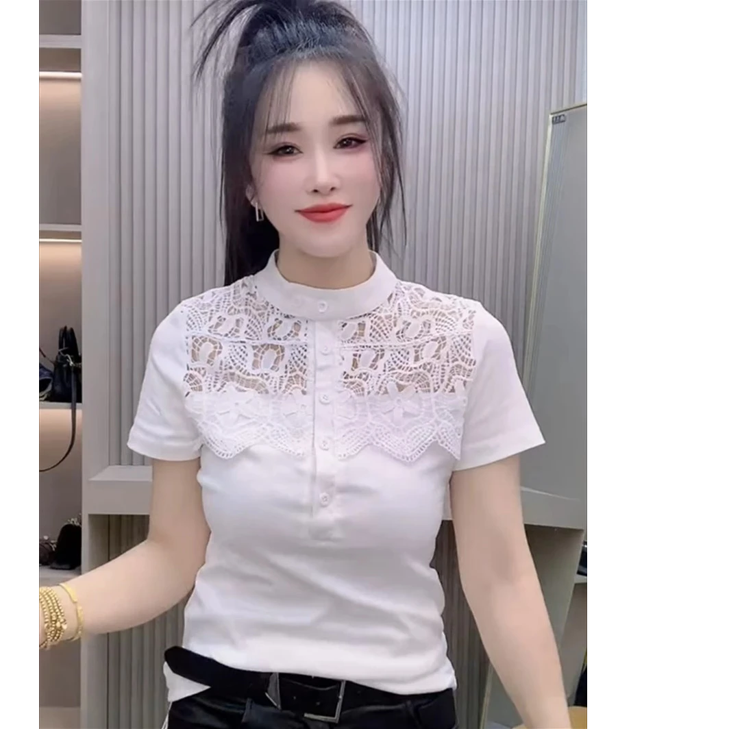 高级感镂空蕾丝短袖t恤女2025夏季新款小众减龄修身显瘦百搭上衣