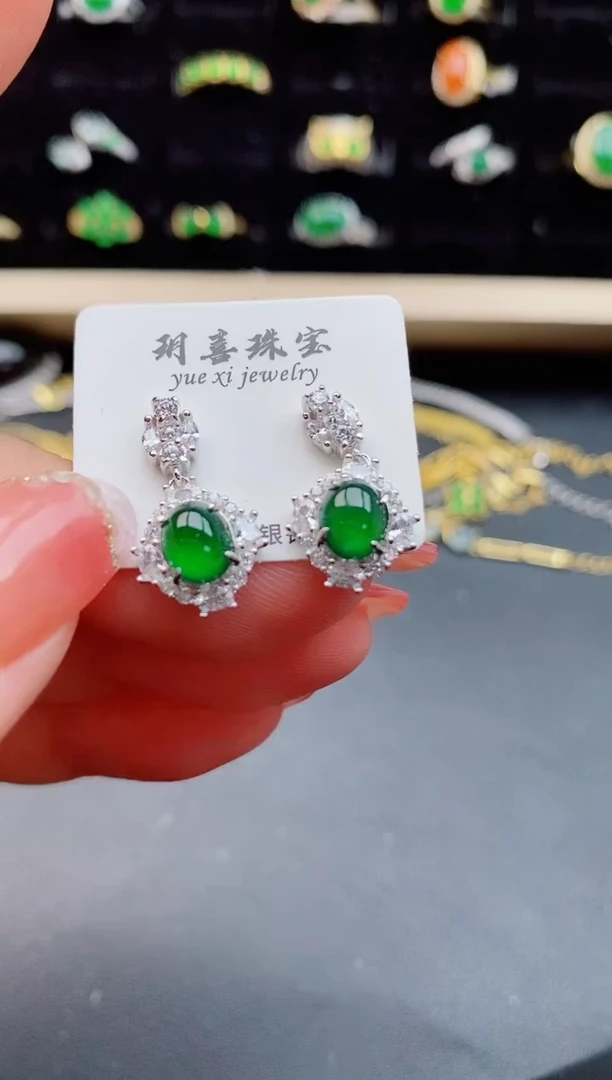 【闪购商品】翡翠耳饰银S925镶嵌1212