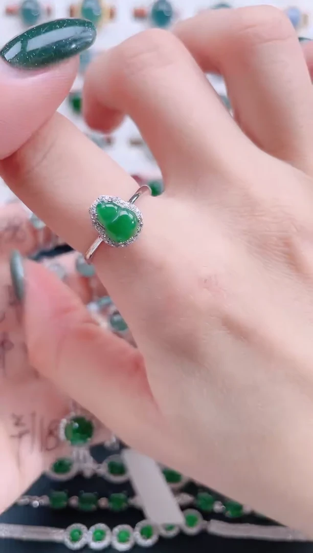银S925镶嵌戒指翡翠天然翡翠