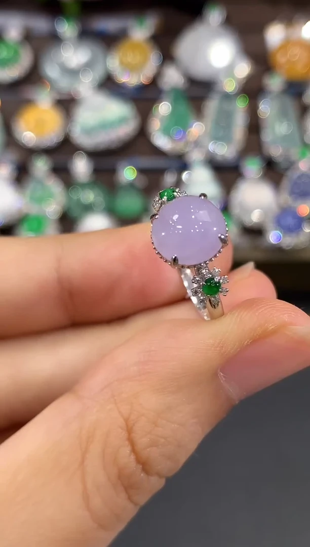 18K金镶嵌戒指翡翠B25   紫货有色差  多样性一件发货