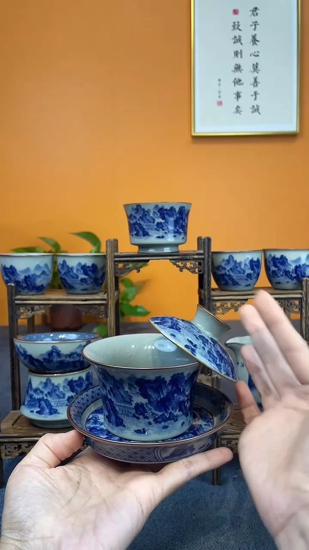 陶瓷景德镇釉下青花八件套＋壶