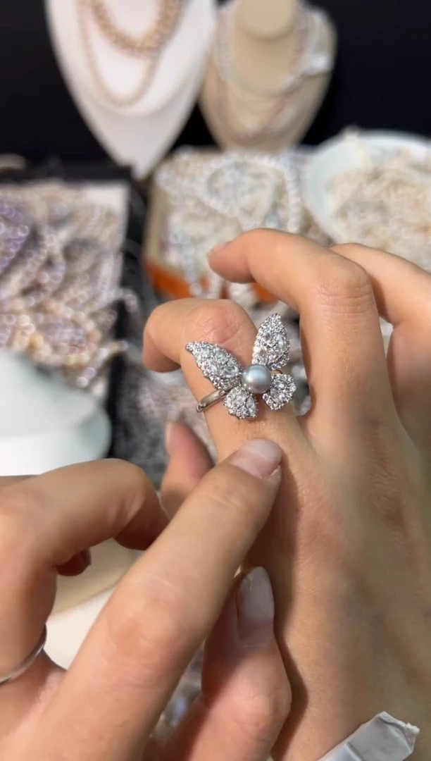 【闪购商品】淡水珍珠蝴蝶未镶嵌精工*镶嵌戒指