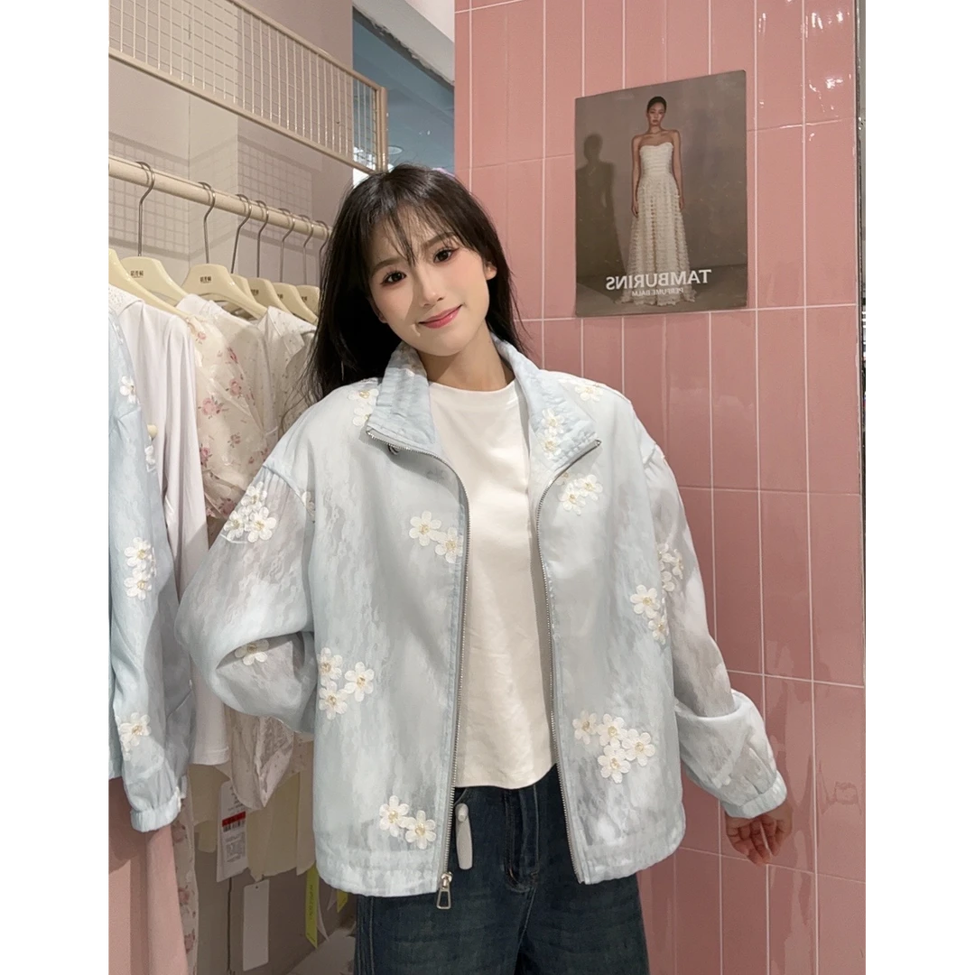 25#【2025】春季上新/休闲立领蕾丝短款外套防晒夹克