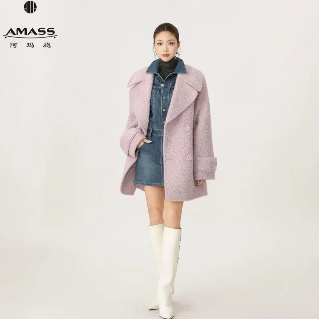 AMASS/阿玛施秋冬韩系纯欲慵懒风宽松显瘦羊毛呢中长外套5400842