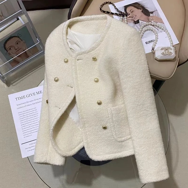 米色气质小香风毛呢短外套2025新款设计感时尚潮流上衣2200