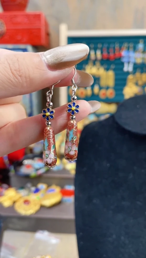 【闪购商品】非遗景泰蓝耳环水滴砖红色