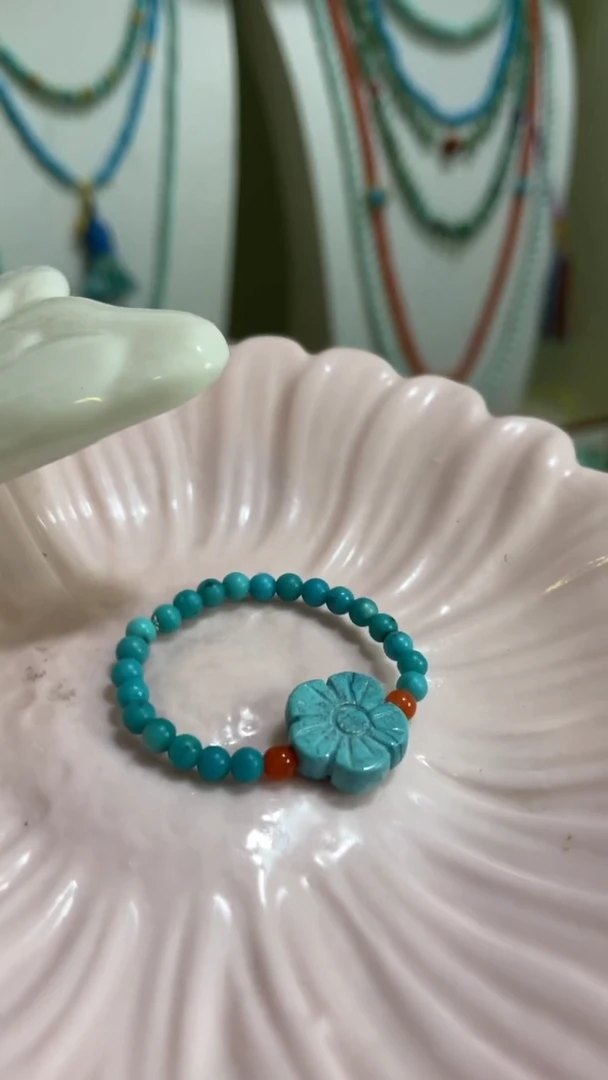 未镶嵌南红玛瑙珠宝奇石小花编织戒指