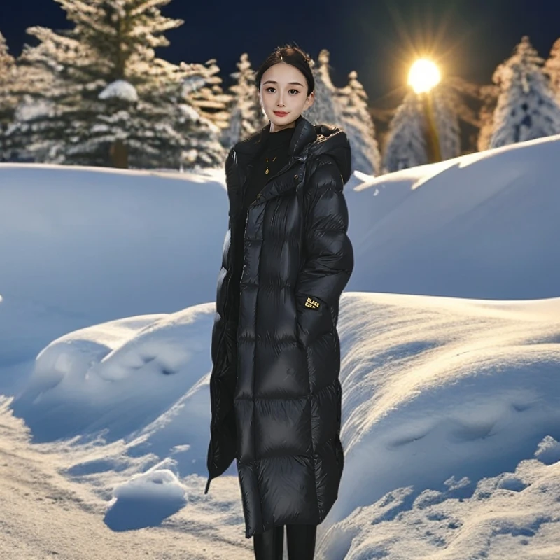 新款黑金保暖羽绒服长款男女同款连帽加厚保暖冬季外套