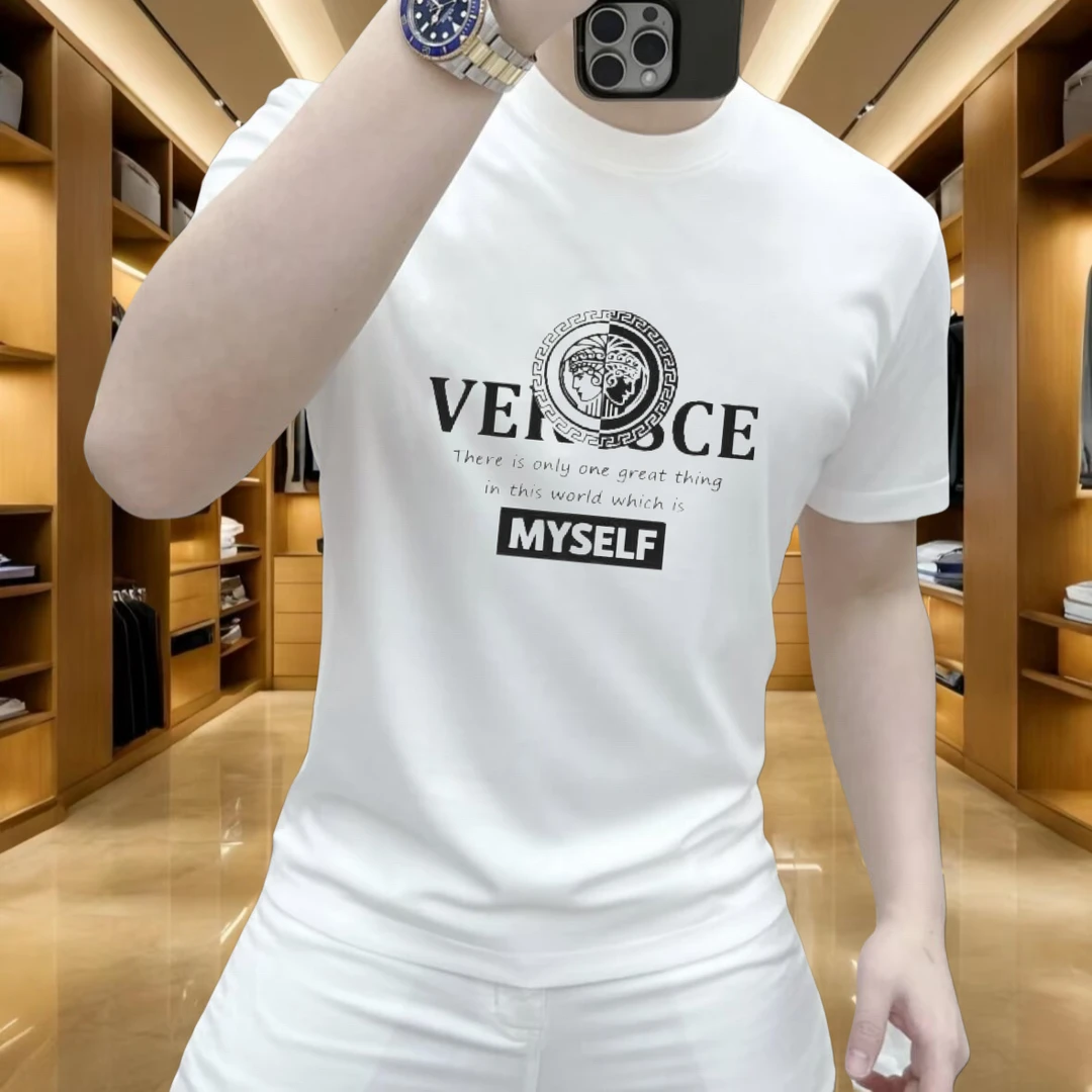 2025新款夏季休闲短袖印花时尚男士潮流百搭纯棉欧货潮流轻奢T恤