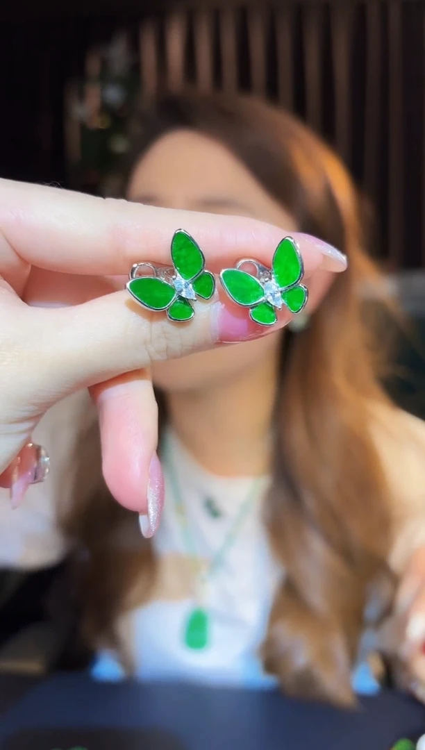 【闪购商品】翡翠耳饰银S925镶嵌缅料A货/支持复检/一件