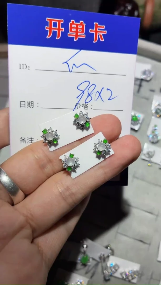 银S925镶嵌翡翠耳饰快*瓜0919853378