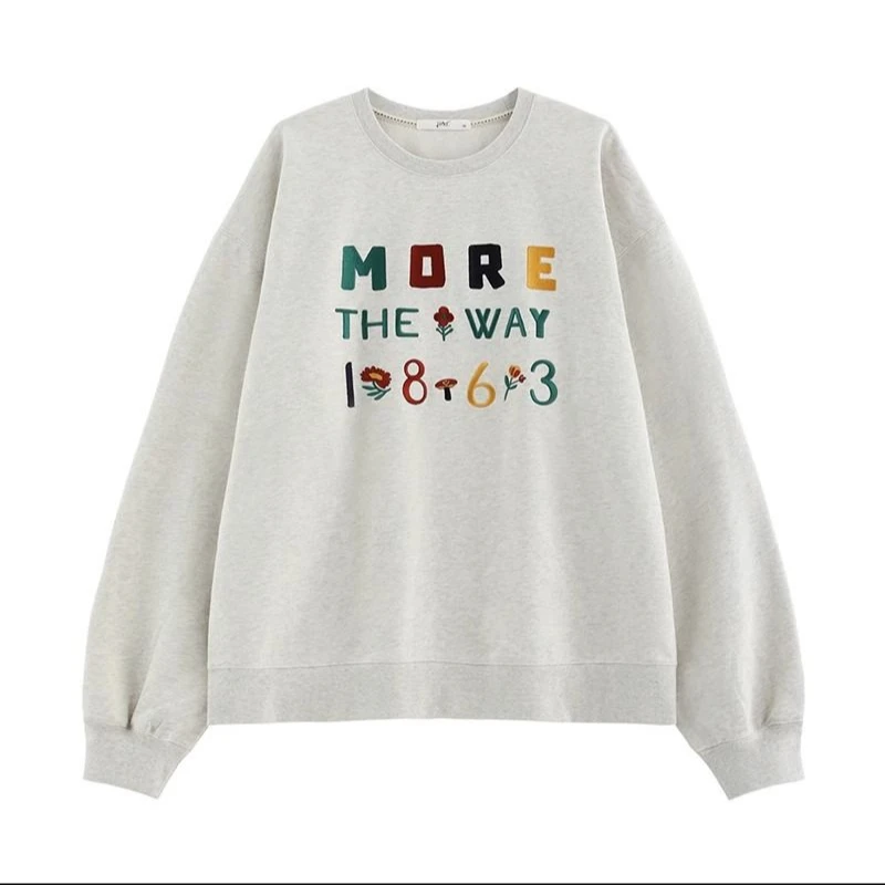 韩系早春新款复古慵懒风高级感彩色字母印花圆领加绒卫衣外套女