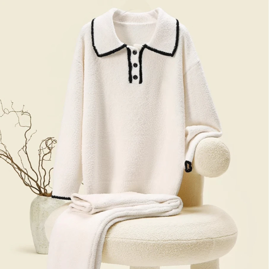 喜家点【保暖搭子】2025春季新款半边绒穿潮家居服女套装韩版