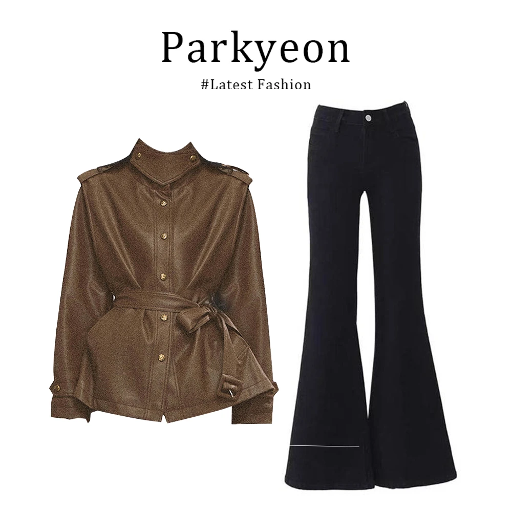 MARIE.COCO酷飒风时尚皮衣外套皮夹克上衣显瘦气质牛仔裤冬季套装