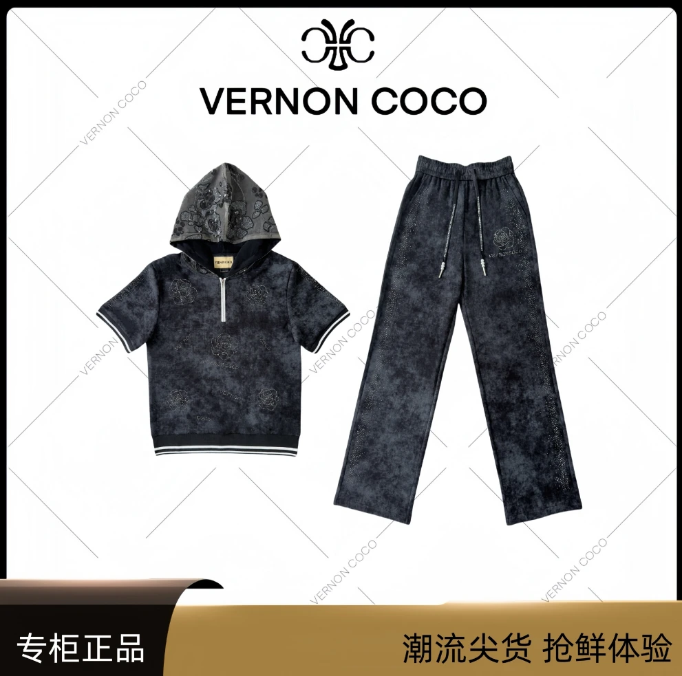 连帽短袖简约通勤时尚套装套装宽松夏季做旧破洞轻奢中环78