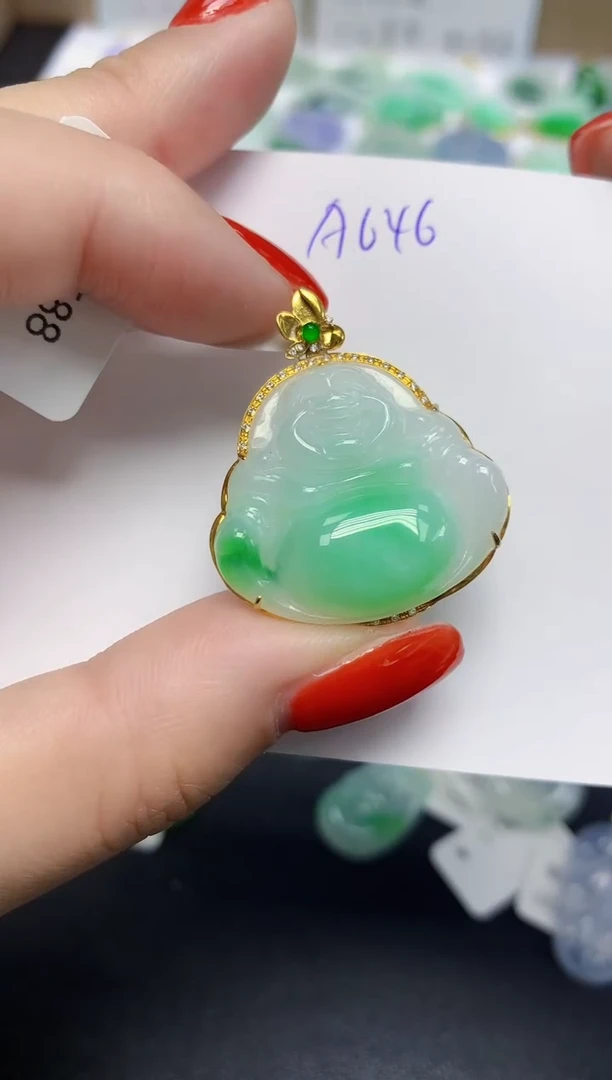 颈饰18K金镶嵌翡翠天然缅甸翡翠A货翡翠百元以上9元证书费自理