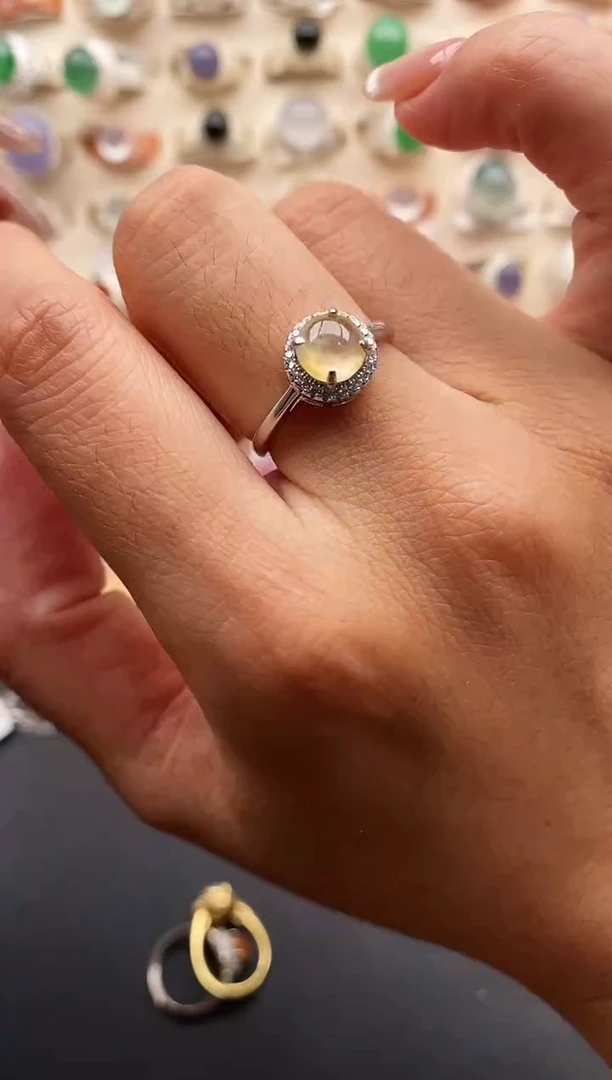 银S925镶嵌戒指翡翠缅甸天然A货翡翠11   4-10