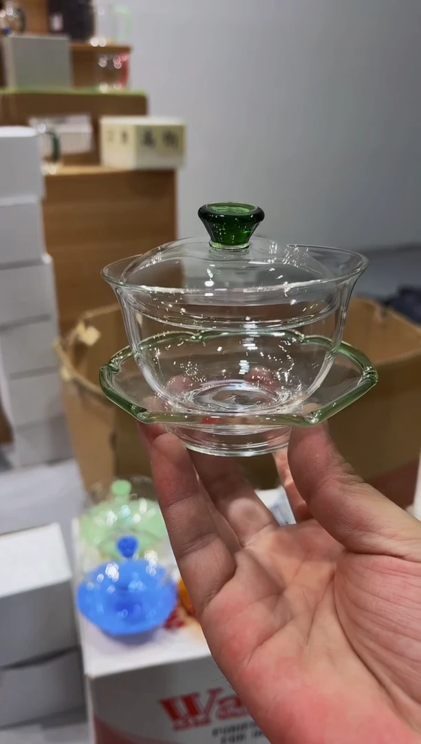 湖绿沁莲盖碗简装发货