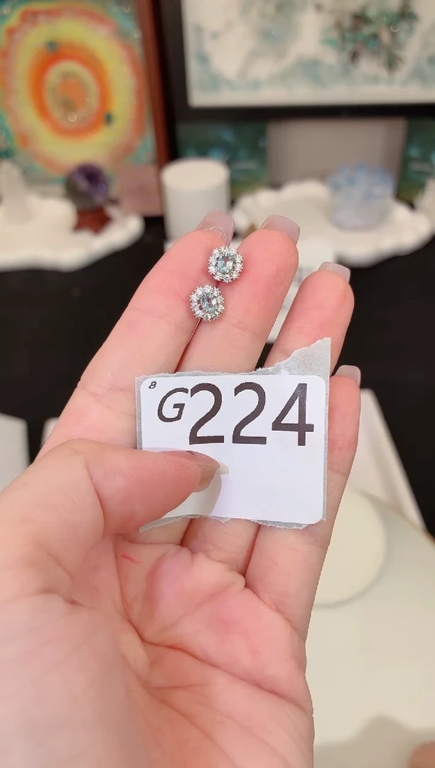 银S925镶嵌磷灰石耳饰多样性发一G224