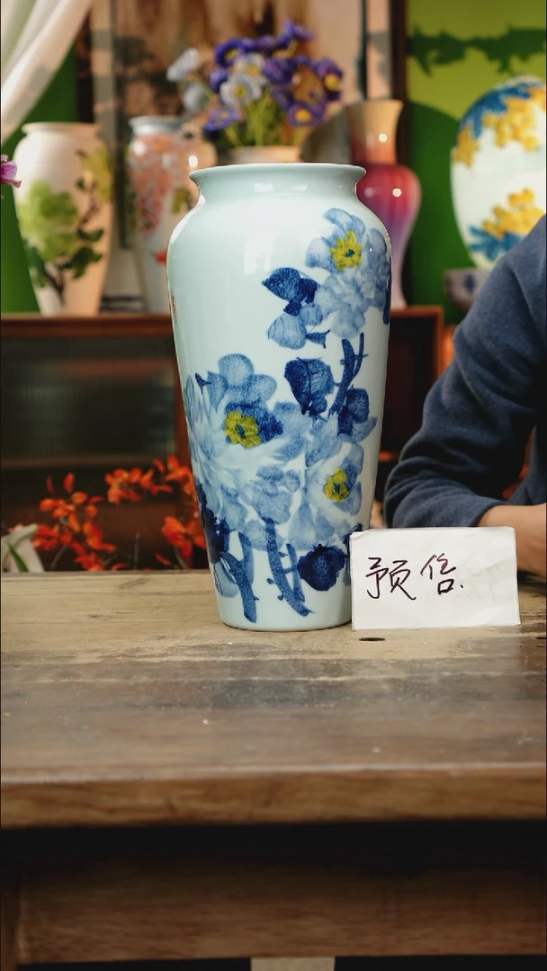 瓷片景德镇纯手工釉下彩精品花瓶