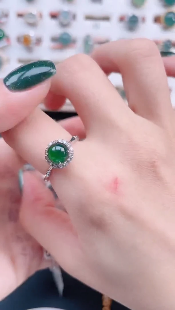 银S925镶嵌戒指翡翠天然翡翠