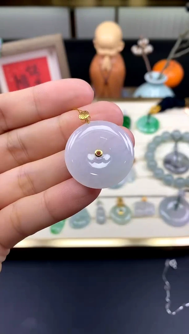 吊坠(不含链)18K金镶嵌翡翠平安扣18K金扣镶嵌@@CMT