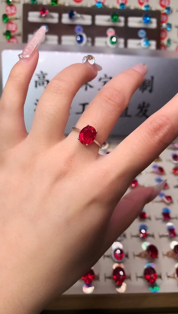 银S925镶嵌戒指红宝石8*10 银托