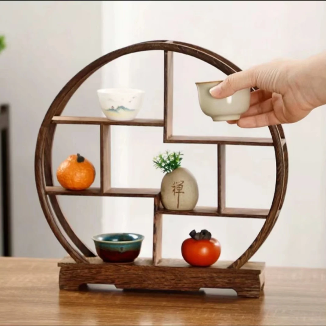 【圆月】【鸡翅木博古架】红木圆形榫卯博古架实木茶壶架置物架摆件
