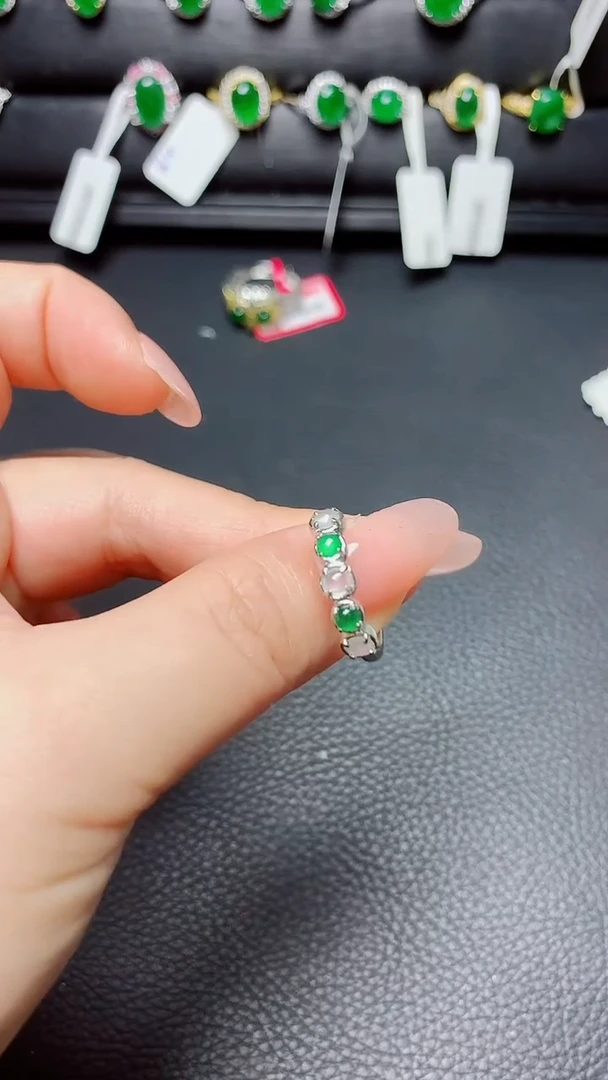 银S925镶嵌戒指翡翠 天然翡翠A货s925银镶