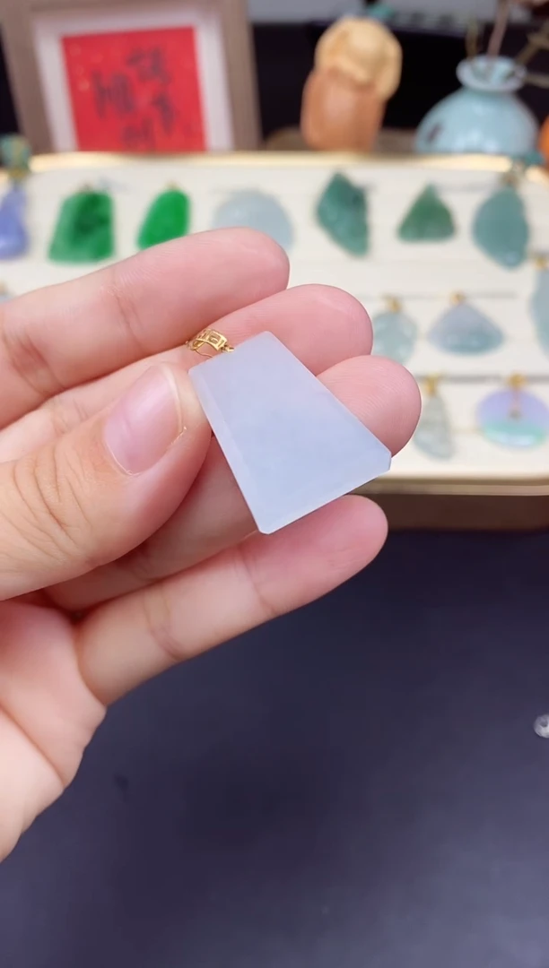 吊坠(不含链)18K金镶嵌翡翠无事牌18K金扣镶嵌@@CMT694-1