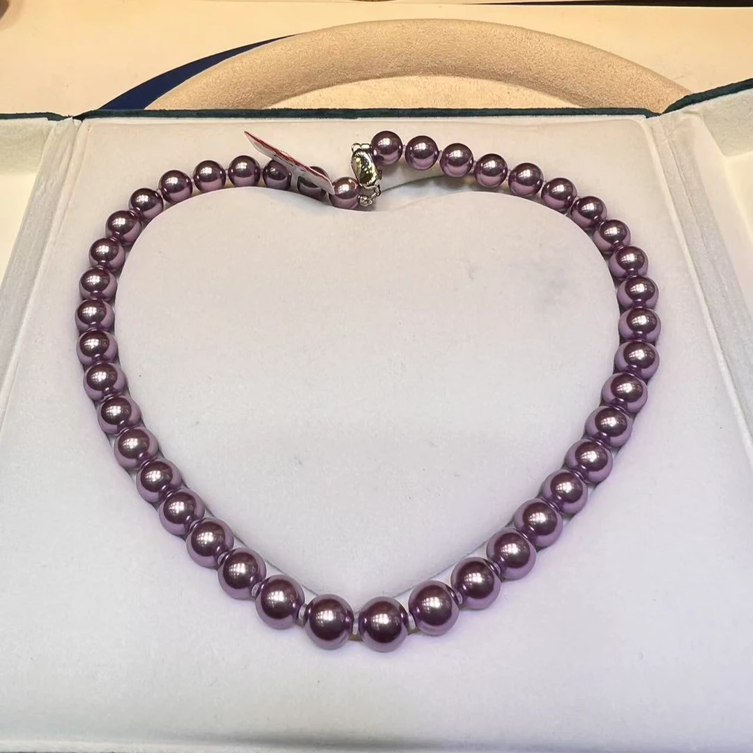 天然深海妈妈气质时尚母贝珠项链紫色梦幻L-60