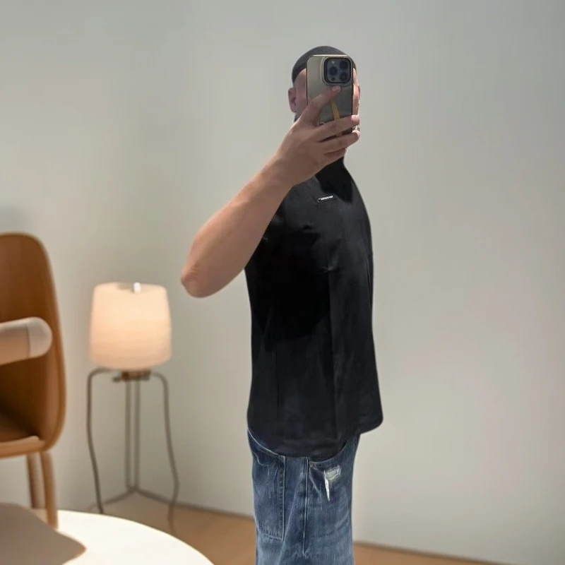 2599日常黑色短袖纯色常规夏季圆领T恤男款宽松上衣工装风芭比风