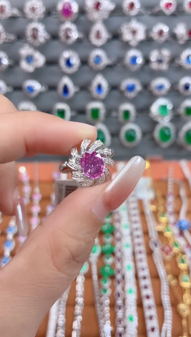 彩色蓝宝石18K戒指18K金镶嵌-1.53克拉*无烧帕帕拉恰