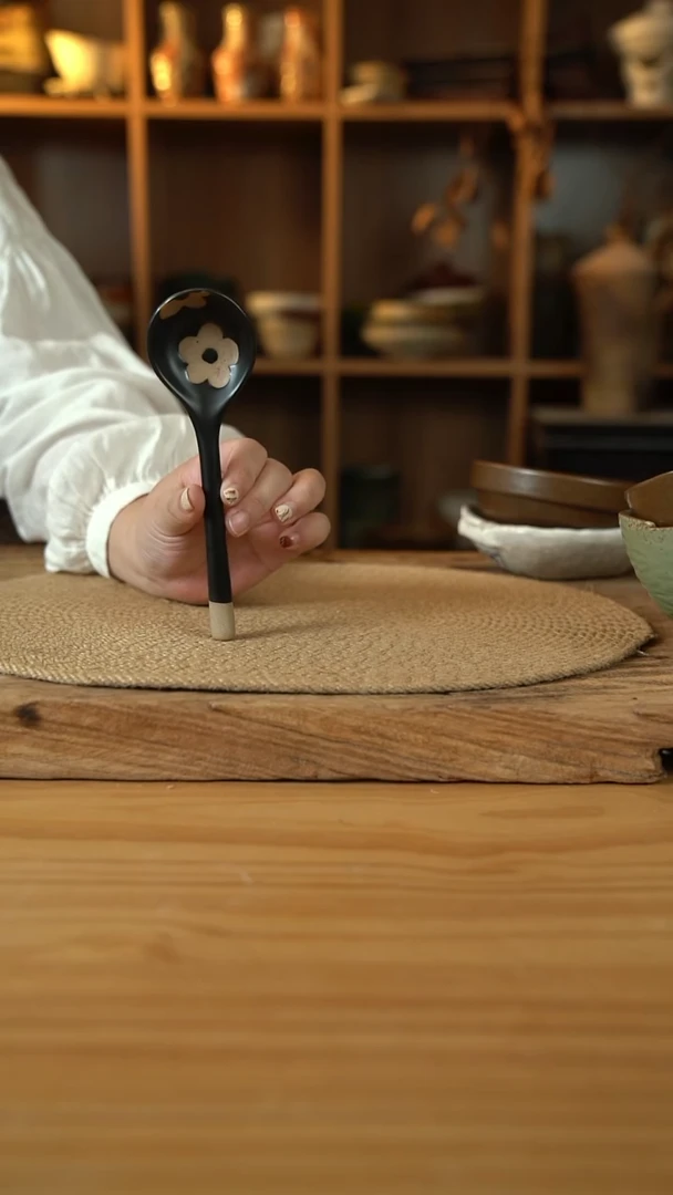 黑色雕刻小花花系列的长柄勺1个