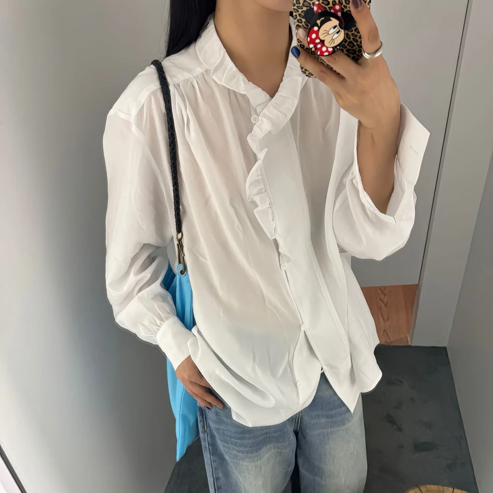 【清】逸语IN choose u笑笑家2025百搭韩系花边领长袖衬衫衬衣86702