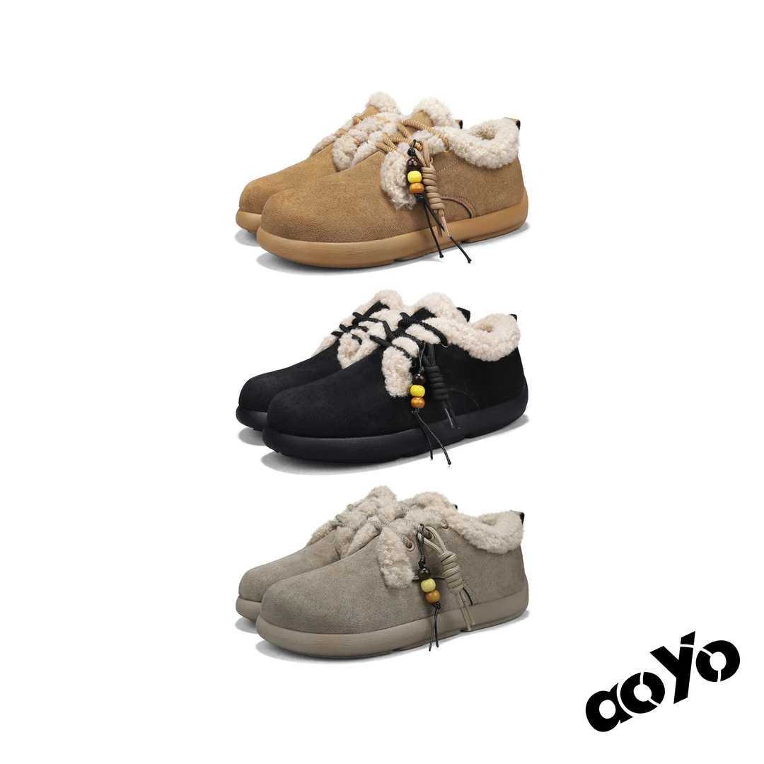 aoyo小土豆懒人穆勒鞋冬季加绒勃肯鞋户外保暖雪地棉鞋