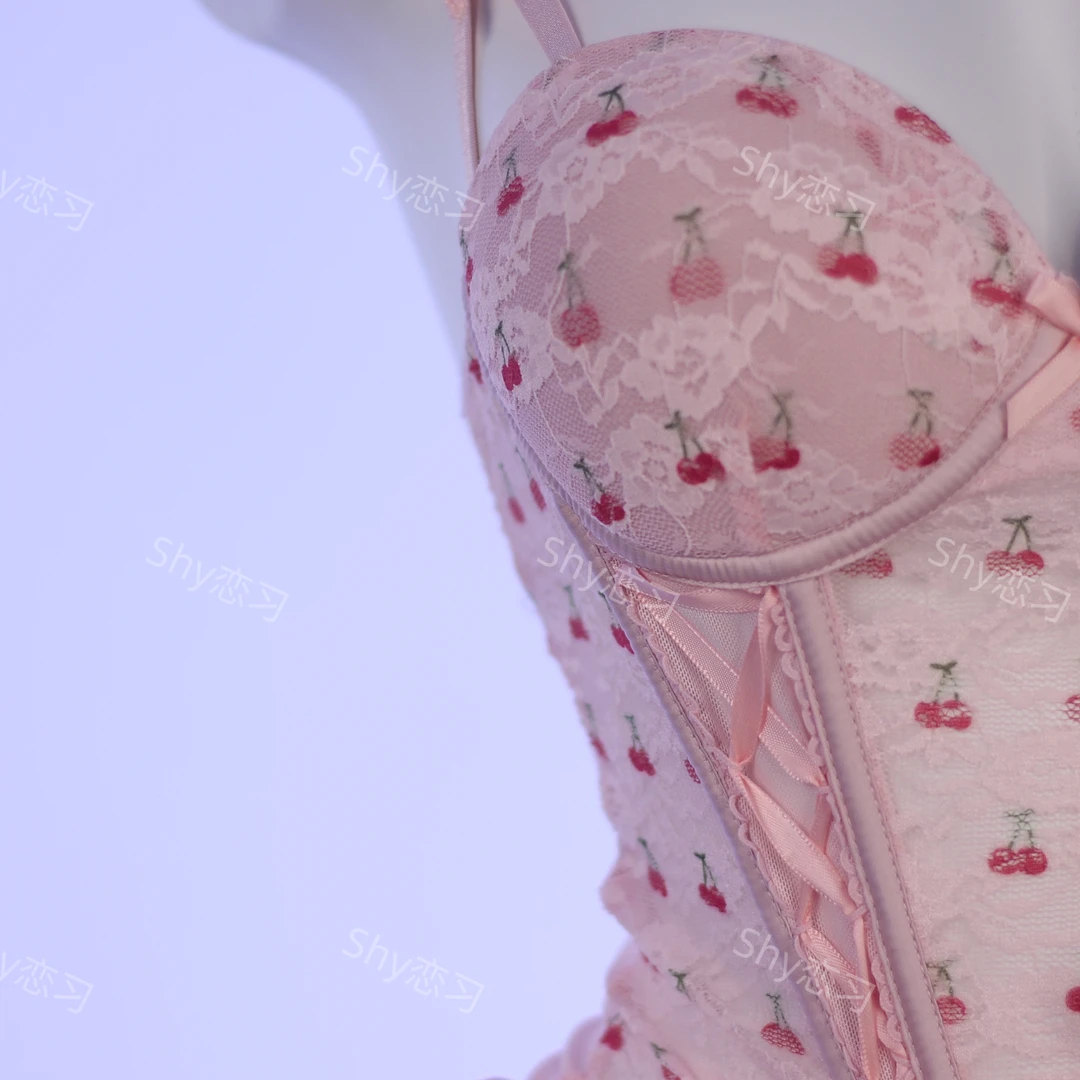 【初樱】80-200斤 大码吊带透柔纱性感短裙加胸垫内衣吊带睡裙